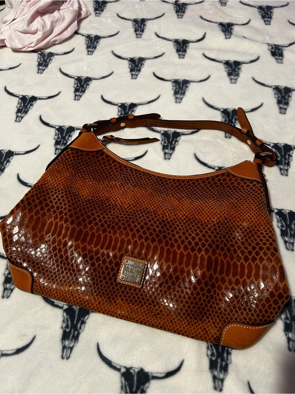 Vintage Dooney & Bourke Snake-Embossed Leather Erica Hobo Bag with Red Interior